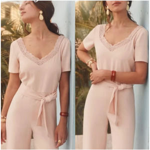 Sezane Combinaison Louis Rosy Beige Light Pink Jumpsuit New 34 US 2